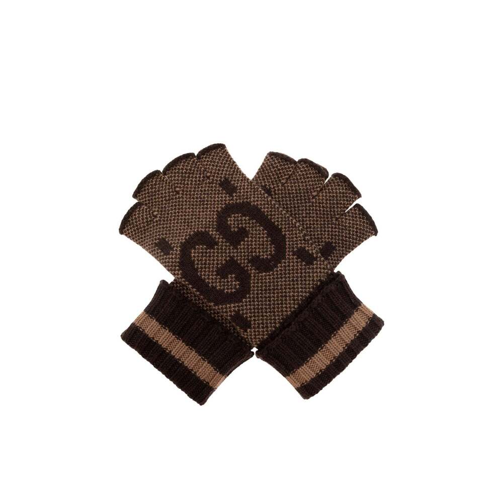 Gucci - Brown Cashmere GG Fingerless Gloves - L - Picture 3 of 5